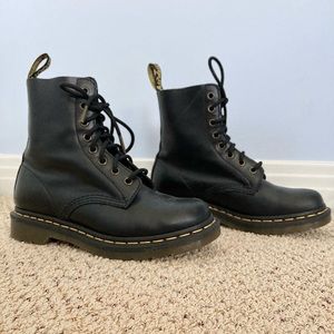 Smooth black leather Doc Martens lace up combat boots